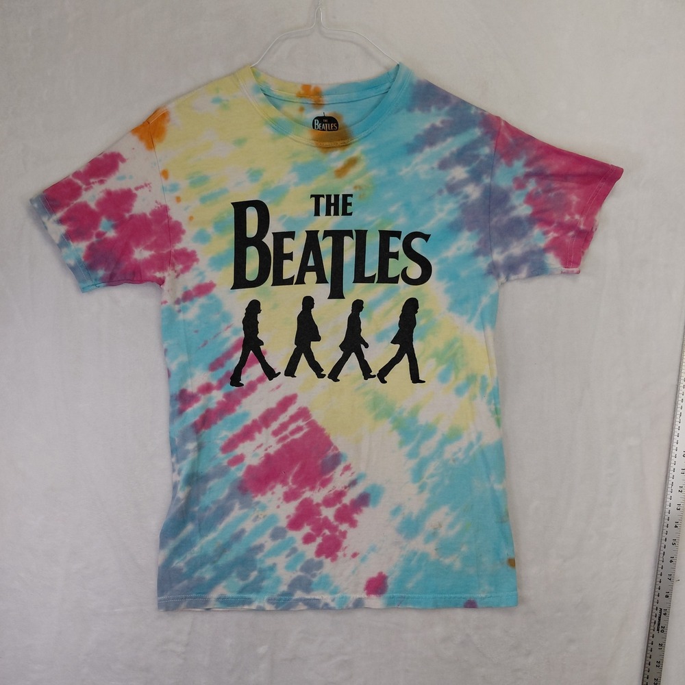 The Beatles Abbey Road Tie Dye Graphic T-Shirt Mens Small Blue Pink Yellow